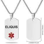 Medical Alert ID Necklace with ELIQUIS Tag