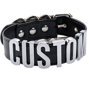 Custom Name Choker Collar with Letters - Black Silver