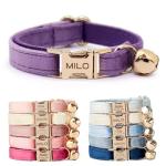 Personalized Velvet Cat Collar with Bell - Purple