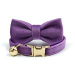 Personalized Velvet Cat Collar with Bell - Purple
