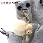 Cute Cat Keychain with Pom Pom Charm