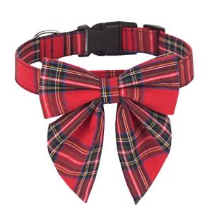 Christmas Red Plaid Bowtie Dog Collar