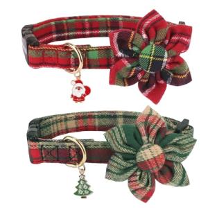 Festive Adjustable Christmas Dog Collar with Flowers