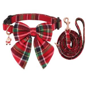 Christmas Red Plaid Dog Collar and Leash Set