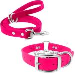Large Pink Waterproof Dog Collar and Leash Set