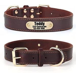 Personalized Genuine Leather Dog Collar with ID Engraving