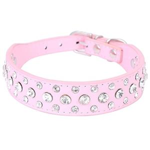 Personalized Pink Rhinestone Leather Pet Collars