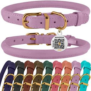 Adjustable Lavender Leather Dog Collar with QR Tag