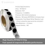 50 NFC Pet ID Tags, Adhesive, Round, Black