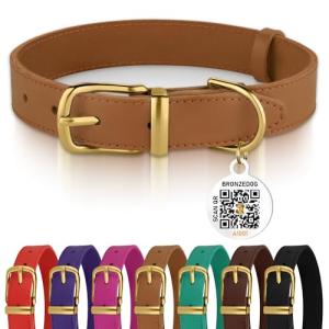 Bronzedog Leather Collar with QR ID Tag