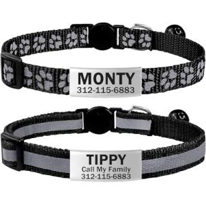 Personalized Reflective Cat Collars with Name Tags - 2 Pack