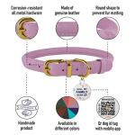 Adjustable Lavender Leather Dog Collar with QR Tag