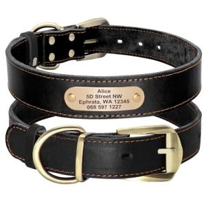 Personalized Leather Dog Collars with Engraved ID Tag