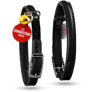 Soft Leather Cat Collar with Bell and QR Tag