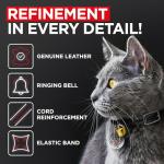 Soft Leather Cat Collar with Bell and QR Tag