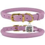 Adjustable Lavender Leather Dog Collar with QR Tag