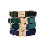 Velvet Harness Set, Gift for Pet Owners, Custom Dog Collar Personalized with Name and Phone Number, Custom Collar and Leash for Dogs, Engraved Metal Buckle Collar(Medium)