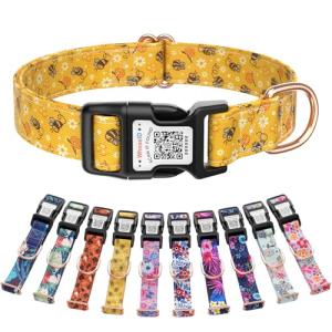 Cute Floral Dog Collar with Name QR Code