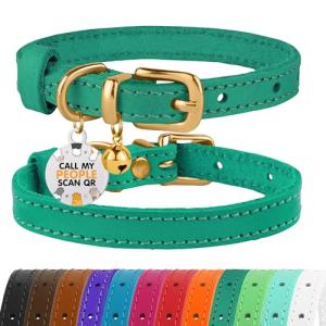 BronzeDog Leather Cat Collar with QR Tag