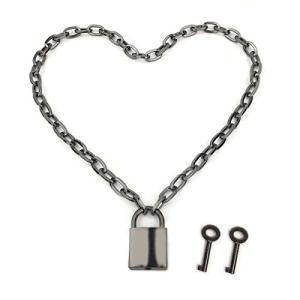 Padlock Necklace Chain Collar with Two Keys