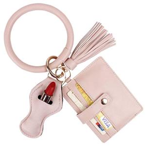 PU Leather Wristlet Keychain ID Holder for Women