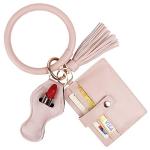 PU Leather Wristlet Keychain ID Holder for Women