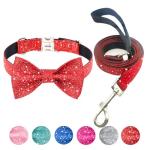 Red Christmas Bow Tie Dog Collar and Leash Set