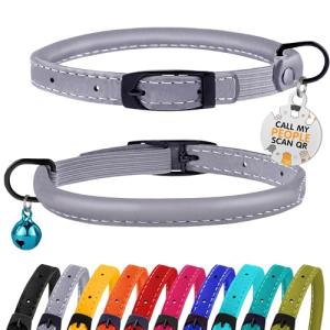 Bronzedog Rolled Leather Cat Collar with ID Tag