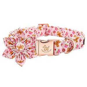 Christmas Plaid Dog Collar with Flower Accent