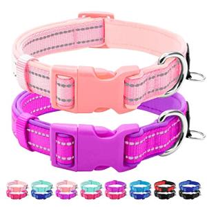 Reflective Neoprene Dog Collars with ID Tags - 2 Pack