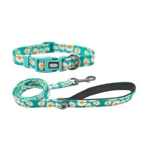 Floral Dog Collar and Leash Set with Reflective Strips