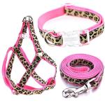 Leopard Dog Harness Collar Leash Set for Small Dogs