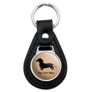 Custom Dachshund Black Leather Keychain