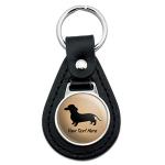 Custom Dachshund Black Leather Keychain
