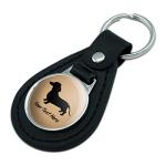 Custom Dachshund Black Leather Keychain