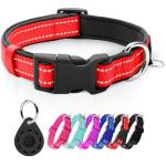 Reflective Dog Collar with Airtag Holder, Red