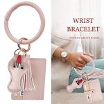 PU Leather Wristlet Keychain ID Holder for Women