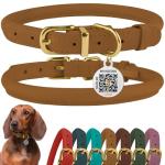 BronzeDog Adjustable Leather Dog Collar with QR Tag