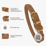 BronzeDog Adjustable Leather Dog Collar with QR Tag