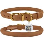 BronzeDog Adjustable Leather Dog Collar with QR Tag