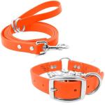 Medium Orange Waterproof Dog Collar and Leash Set