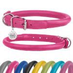 Soft Pink Rolled Leather Dog Collar with ID Tag