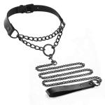 Gothic Black Leather Pet Collar and Leash Set