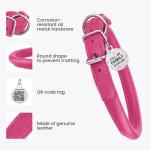Soft Pink Rolled Leather Dog Collar with ID Tag