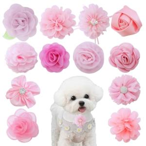 12 Pcs Pink Floral Dog Collar Accessories