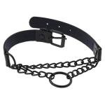 Gothic Black Leather Pet Collar and Leash Set