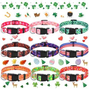 9 Pcs Adjustable Holiday Dog Collars Set