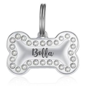 Engraved Stainless Steel Pet ID Tag with Bling