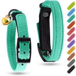 Stylish Mint Leather Cat Collar with QR ID Tag