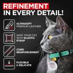 Stylish Mint Leather Cat Collar with QR ID Tag